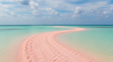 Stunning Pink Sand Bar Emerging From Turquoise Tropical Ocean Waters