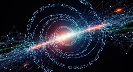 Abstract Network with Glowing Central Light on Black Background