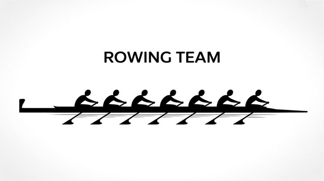 Rowing team silhouette isolated on white background eight rowers in a boat, rowing in sync sport team vector illustration isolated on white background - Powered by Adobe