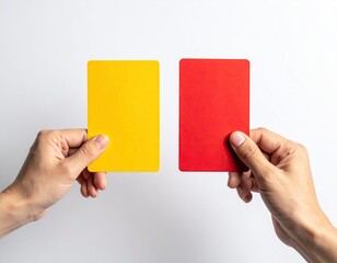 Two hands hold a yellow and a red card (1)