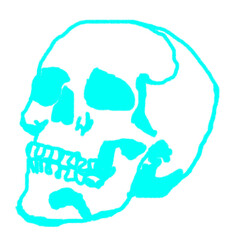 hand drawn skull icon with rough cyan outline for horror, halloween and tattoo designs.PNG