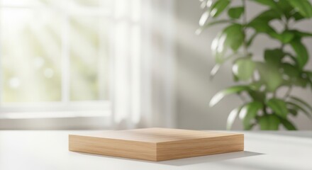 Minimalist Wooden Display Stand Bathed in Natural Light