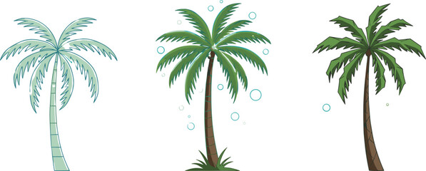 Palm tree vector illustration, tropical tree design, cartoon palm art, stylized foliage, flat nature drawing, cad drawing flat vector illustration