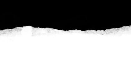 Torn piece of white paper with rough edge is set against black background, creating stark contrast. texture of torn edge adds dynamic element to minimalist composition