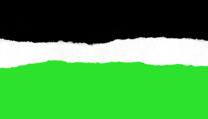 Torn paper texture features three horizontal layers in black, white, and green, creating striking...
