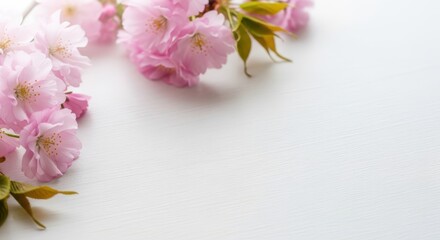 Delicate Pink Cherry Blossoms Gently Adorn a Clean White Background