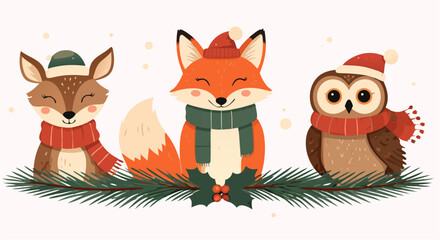 Obraz premium Cute forest animals holiday decor