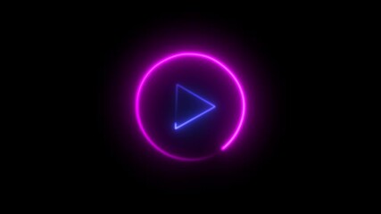 Glowing neon sign of a glossy red play icon animation on a black background, a vector symbol for video start media control - Powered by Adobe