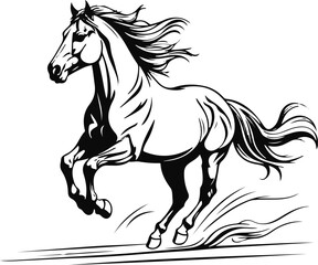 Horse running with flying mane line art – dynamic pose, simple vector, white background 2