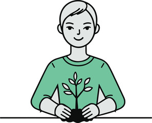 Person planting tree line art – environmental concept, clean lines, white background 2