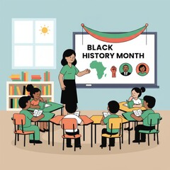 Students learn about Black History Month in a classroom during a vibrant educational activity