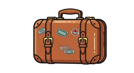 Vintage suitcase with travel stickers isolated on white background, perfect for travel, vacation, and adventurethemed designs