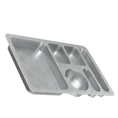 3D rendering illustration of a metallic empty compartment meal tray