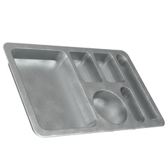 3D rendering illustration of a metallic empty compartment meal tray
