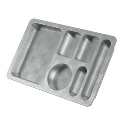 3D rendering illustration of a metallic empty compartment meal tray