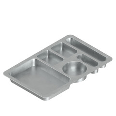 3D rendering illustration of a metallic empty compartment meal tray
