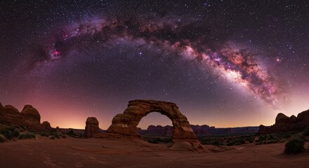 Milky way over natural arch landscape