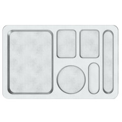3D rendering illustration of a metallic empty compartment meal tray