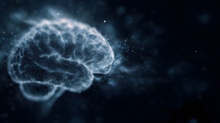 Fototapeta premium A luminous abstract representation of a human brain glowing with ethereal particles against a dark background