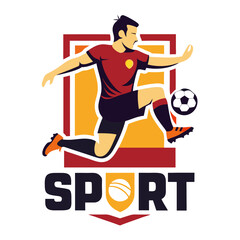 Dynamic soccer player kicking ball logo design concept illustration