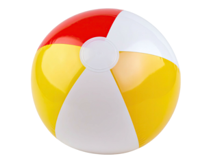 Colorful beach ball, red, yellow, and white segments