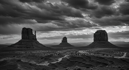 Monument valley black and white landscape
