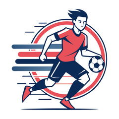 Dynamic soccer player dribbling ball in stylized sports illustration