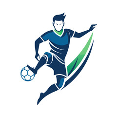 Dynamic soccer player mid-air kick in stylized graphic design