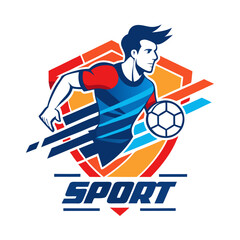 Dynamic soccer player dribbling ball sports logo illustration