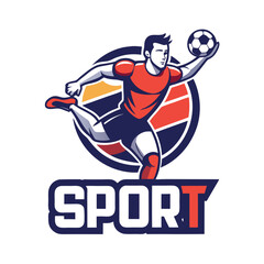 Dynamic soccer player emblem with bold typography design
