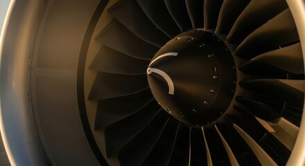 Jet Engine Turbine Close-up in Golden Light Aviation Technology