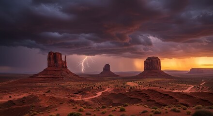 Monument valley stormy sunset