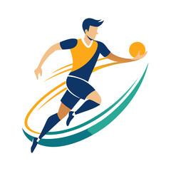 Energetic sportsman running with a ball, vector graphic