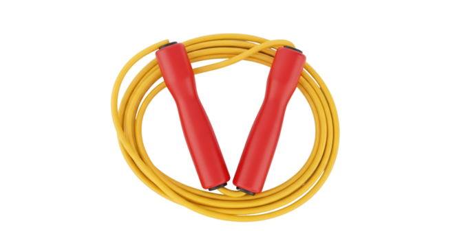 Isolated yellow jump rope with red handles fitness equipment skipping training, cardio tool