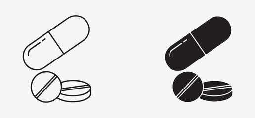 Capsule icon. Pill solid and line icon vector