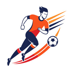 Dynamic soccer player dribbling with speed in graphic illustration