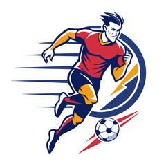 Obraz premium Dynamic soccer player logo illustration with abstract speed lines