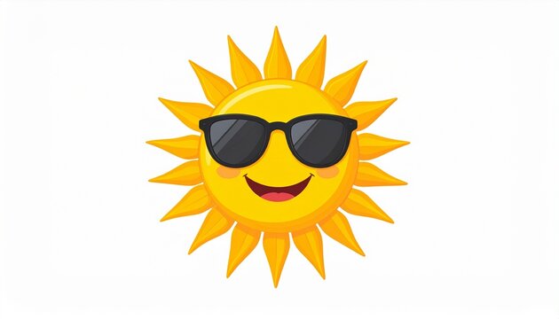 Icon clip art of a sun with smile face and sunglasses. Vector illustration of smiling