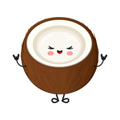 Cute coconut cartoon character making rock and roll gesture