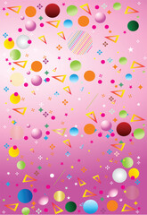 Festive Abstract Artwork with Colorful Confetti and Geometric Shapes on Pink Gradient  