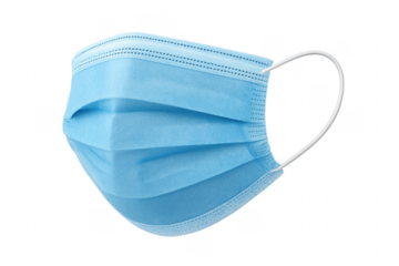 Blue surgical face mask protecting from virus transparent background