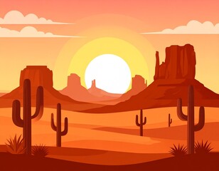 Desert landscape of canyon scenery with cactus and butte. Panoramic view of wild west