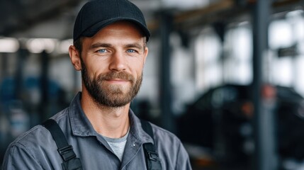 Obraz premium A car workshop mechanic use an impact wrench.