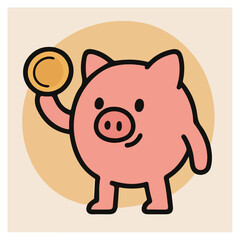 Piggy Bank with Coin Mascot &mdash; Savings & Budget Cute Character, Personal Finance Icon