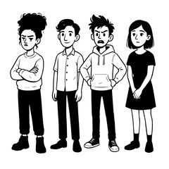 Teen Characters Group — Outfit Variations, Standing Poses, Modern Line People