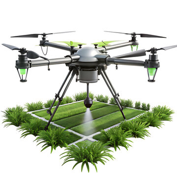 Drone Spraying Field Surrounded By Greenery unmanned aerial vehicle cutout png isolated on a transparent background