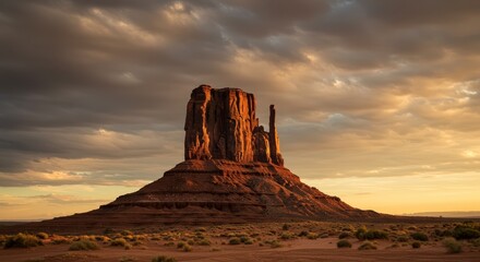 Monumental rock formation at dawn