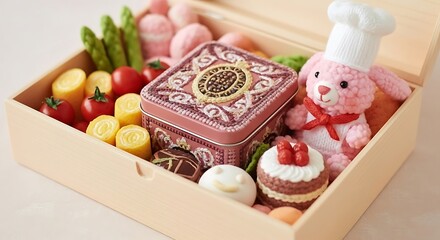 Adorable Bento Box with Food and Stuffed Animal