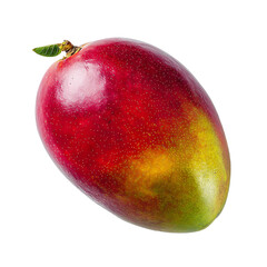 Vibrant mango on a transparent background showcasing its smooth skin and gradient of red yellow and green with a fresh green leaf