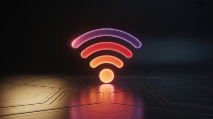 Digital Connectivity: A vibrant Wi-Fi symbol, radiating connectivity in a futuristic digital environment, symbolizes seamless access and data transmission.